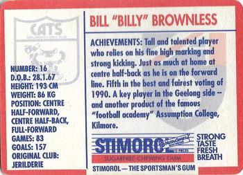 1991 Scanlens Stimorol #103 Bill Brownless Back